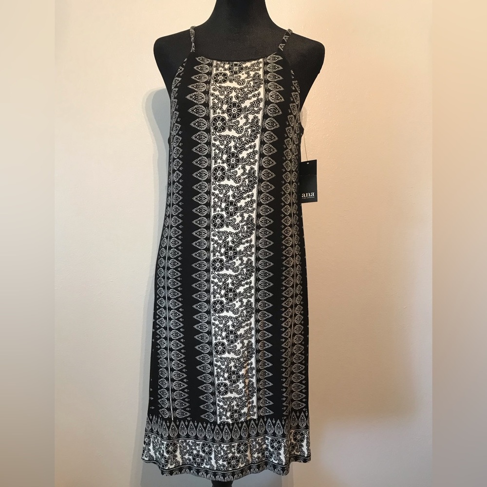 Ana Sleeveless Black & Ivory Dress Size Small NWT Top is Lined